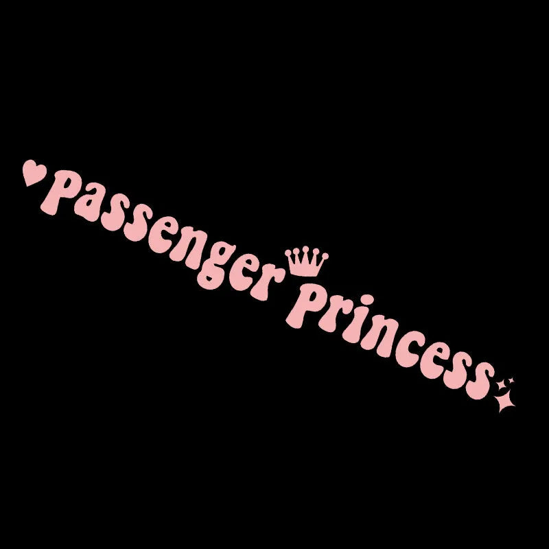 Passenger princess text car sticker measuring 15cm by 2.3cm for rearview mirror application