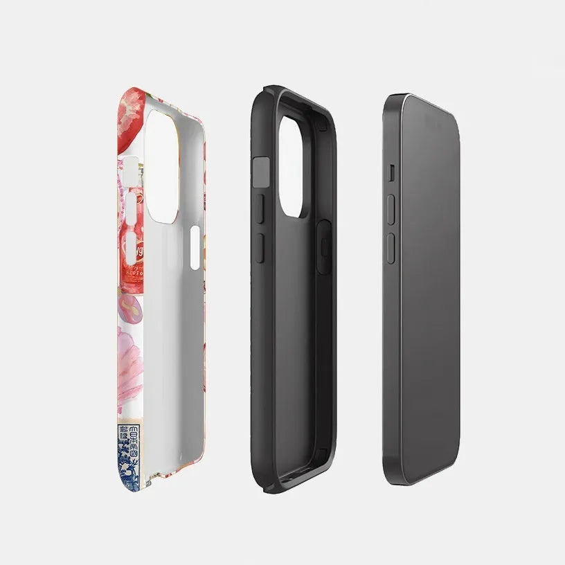 Marine bio printed double-layer film shell phone case in glossy white with shockproof and anti-fall protection for iPhone