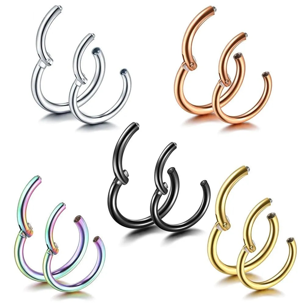 G23 titanium segment hinged ring nose clicker piercing in silver, gold, black, rose gold, rainbow colours