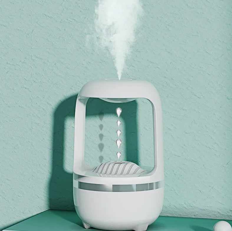 Anti-gravity humidifier with water drop backflow circulation and 500ml capacity for bedroom or office use