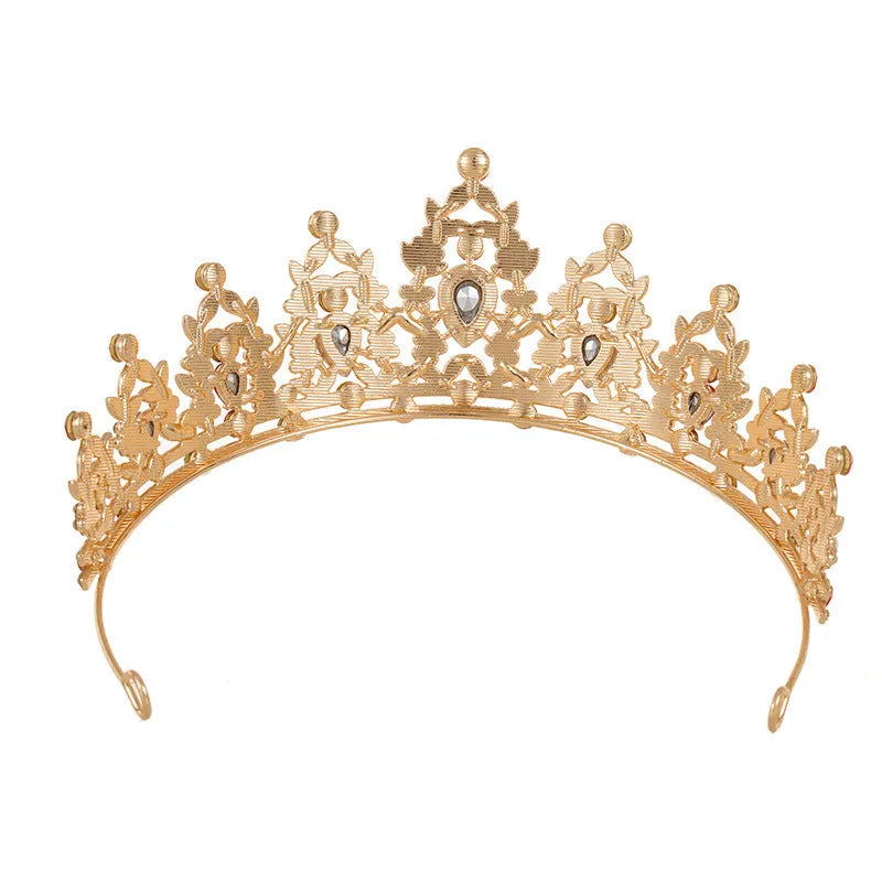 Baroque bride crown headdress with rhinestone crystals on alloy frame in multiple colour options