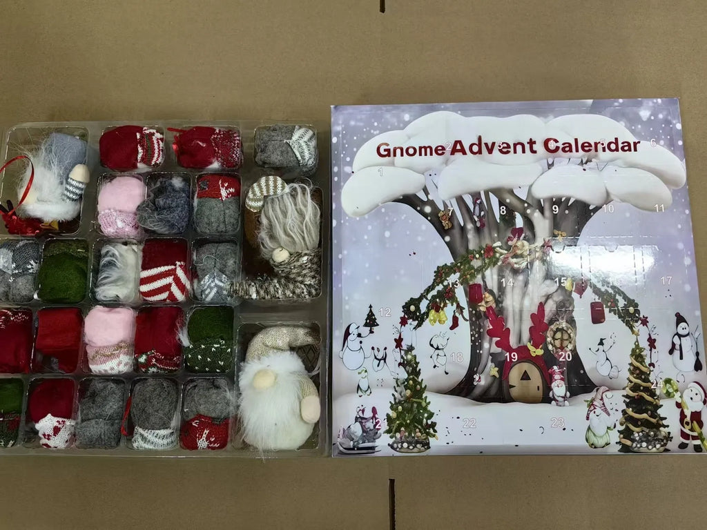 2025 Christmas Gnome Advent Calendar with 24 doors, each revealing a soft plush gnome for daily countdown play