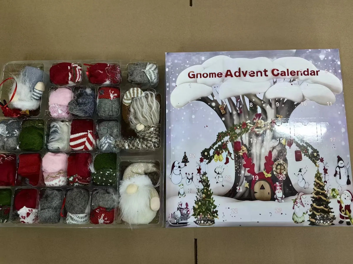 2025 Christmas Gnome Advent Calendar with 24 doors, each revealing a soft plush gnome for daily countdown play