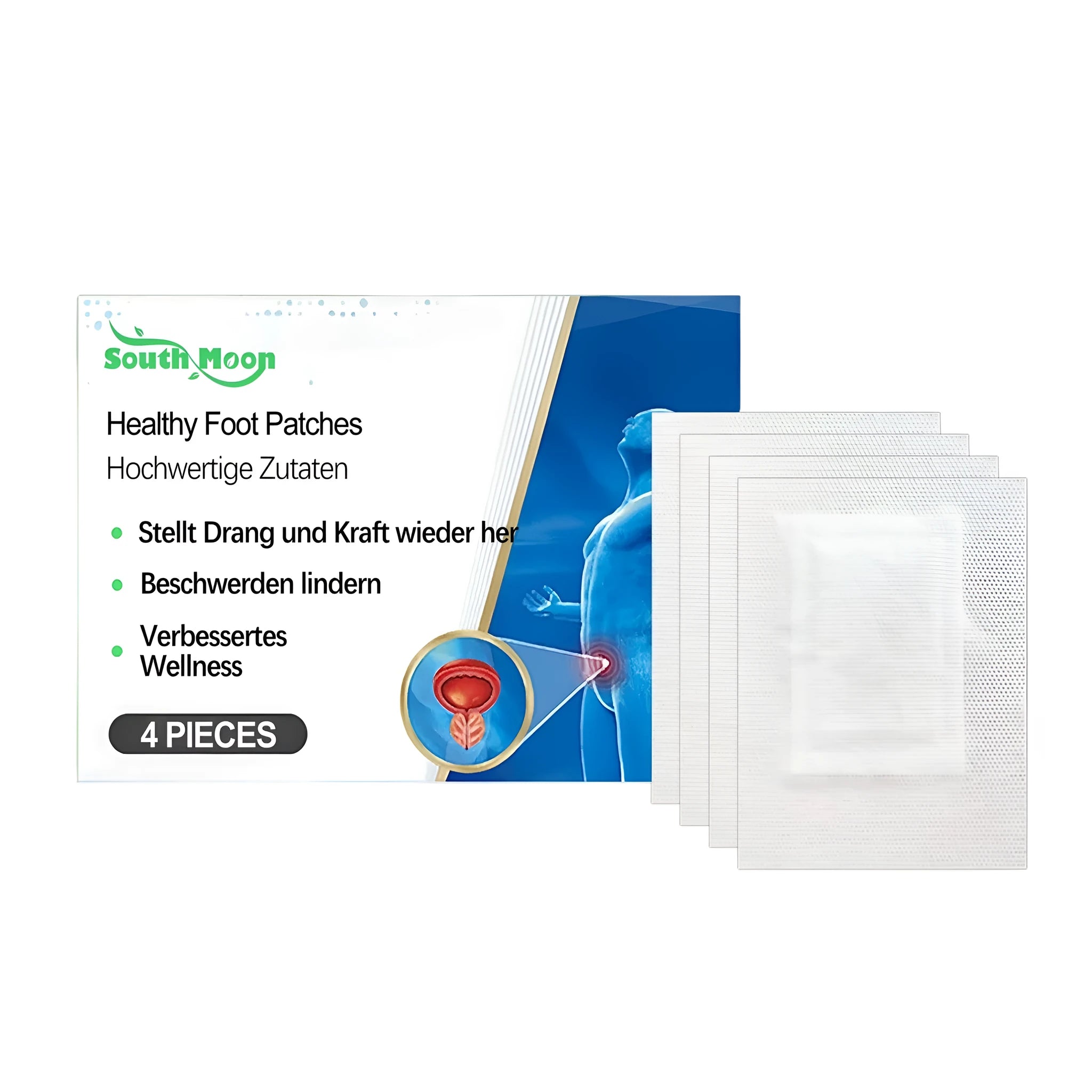 Four-piece pack of Healthy Foot Patches with ginger, mugwort, and lavender oil ingredients.
