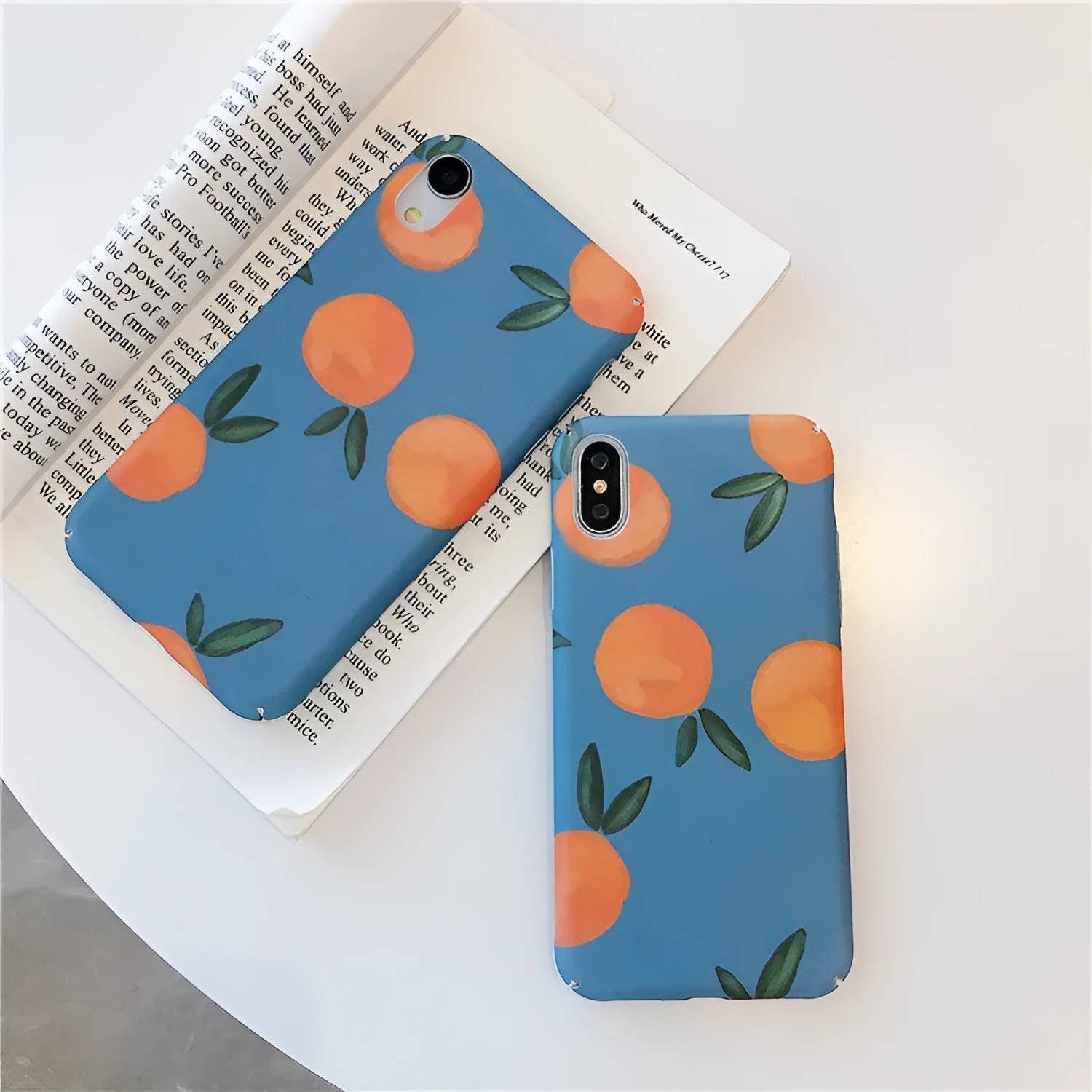 Orange plastic retro back cover case for iPhone with blue water pattern design