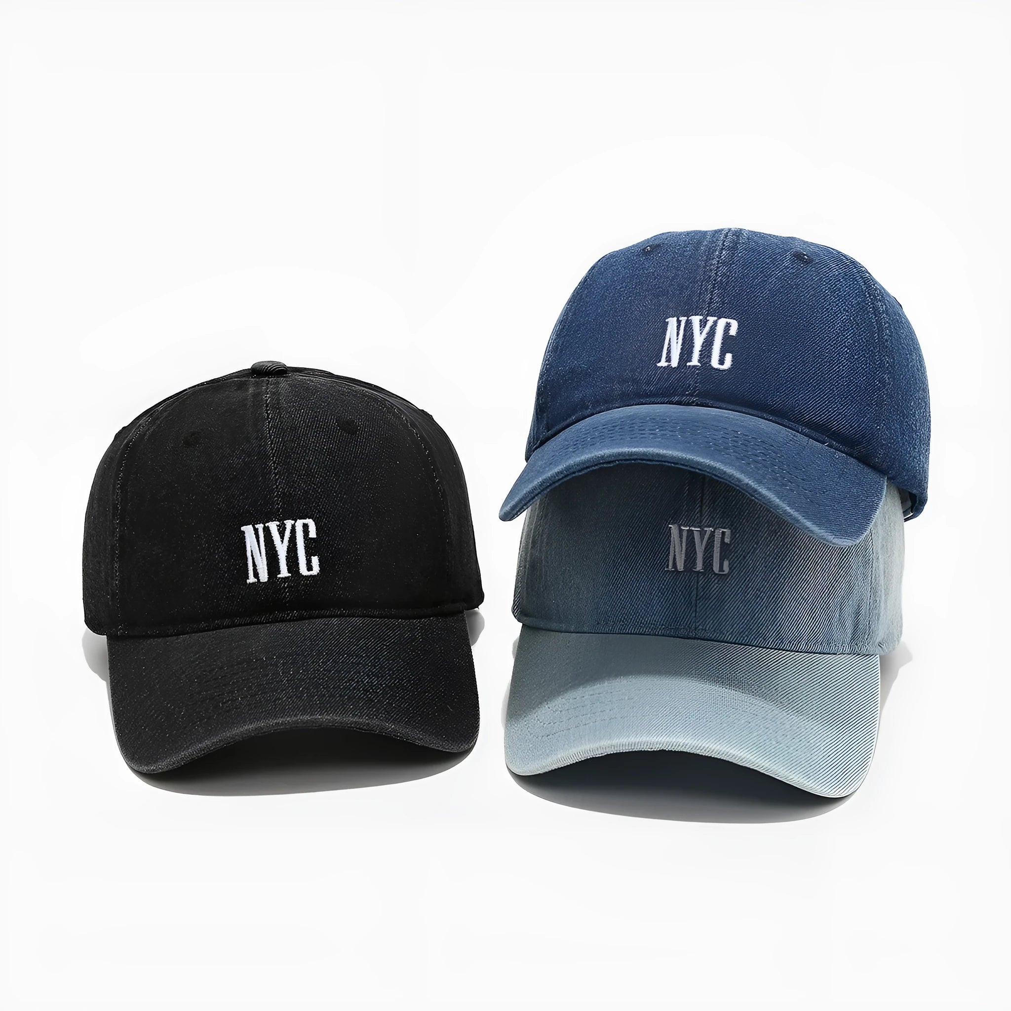 Retro denim peaked cap with embroidered letters in adjustable fit