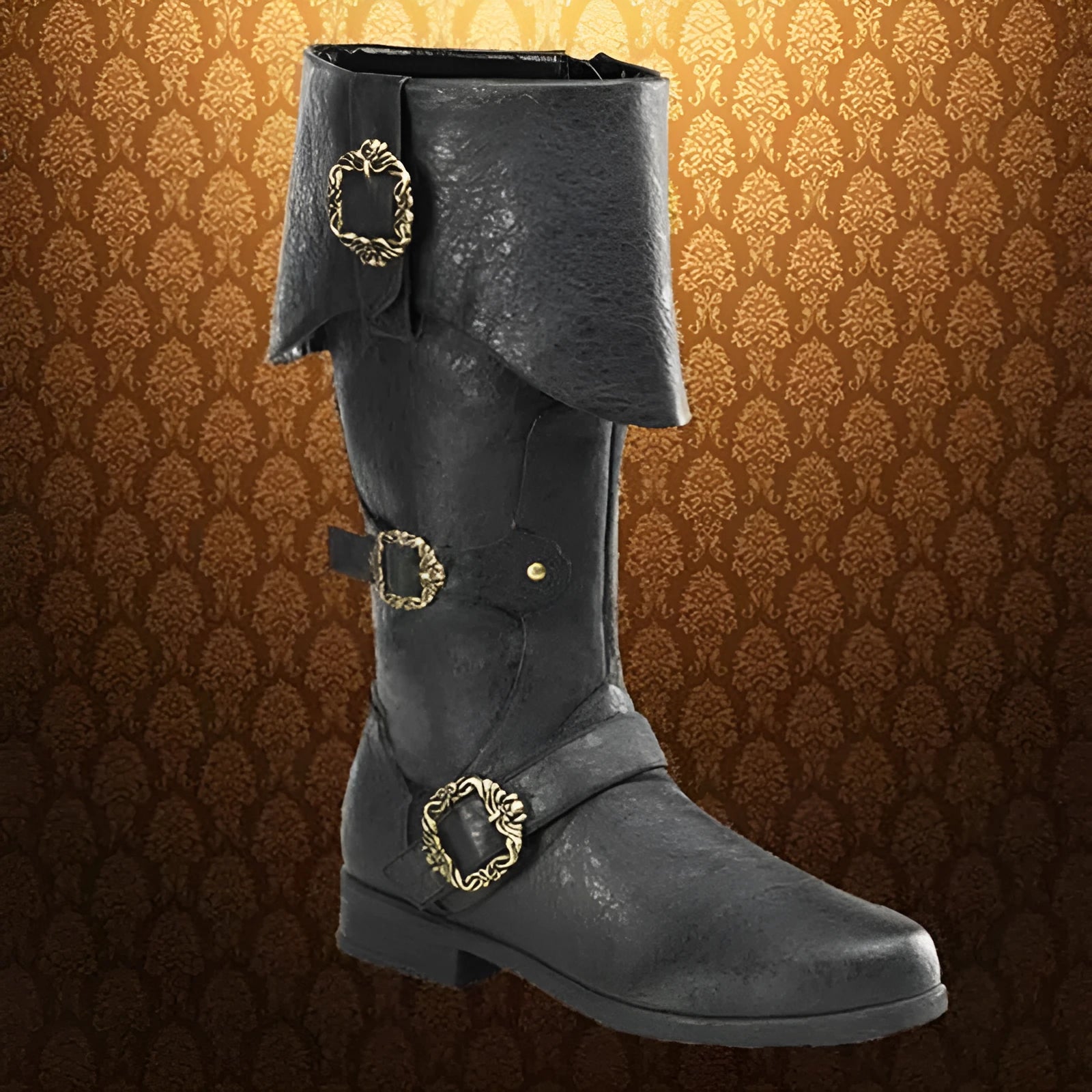 Medieval Renaissance cosplay boots with chunky heel, high shaft, and slip-on style in black, dark brown, or tan