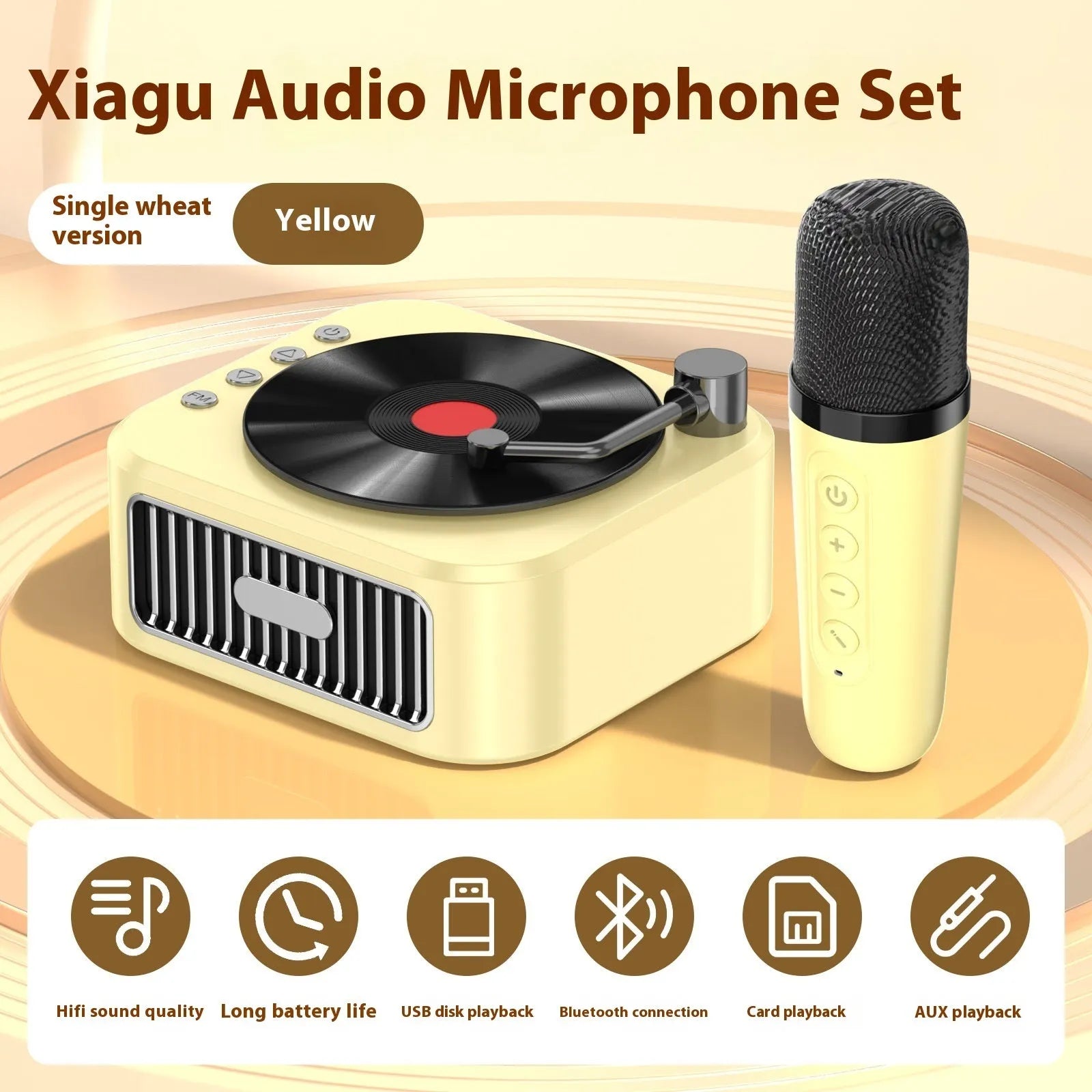 Retro jukebox Bluetooth speaker in sunset pink with USB power, voice prompts, and card insertion