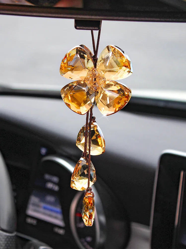 Crystal four leaf grass car pendant hanging ornament approximately 20cm long