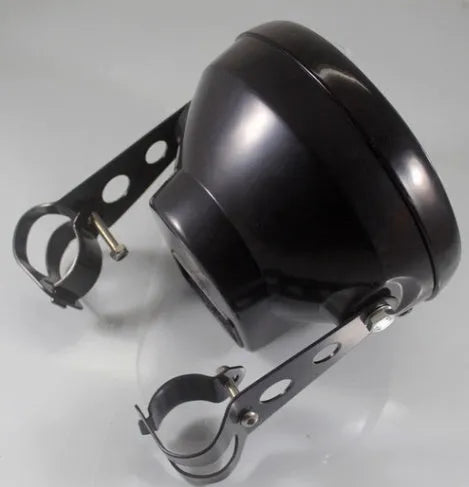7-inch universal motorcycle headlight with integrated LED turn signals in black housing with black bracket