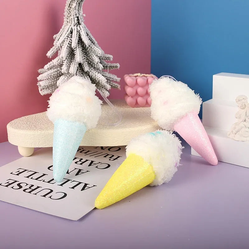Foam Christmas macaron pendant in Donut, Ice Cream, or Small Cake style, Blue Pink or Yellow, Korean style hanging decoration