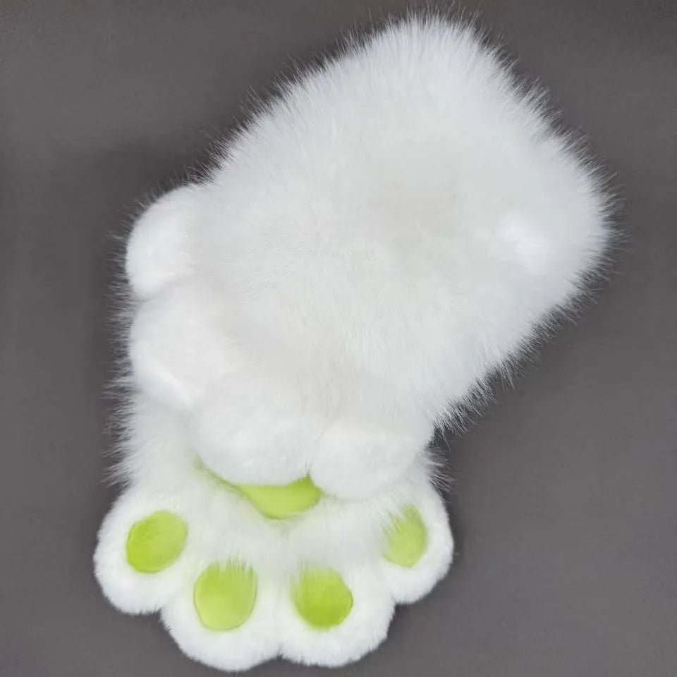 Colourful animal claw cosplay gloves in multiple two-tone colour options on a white background.