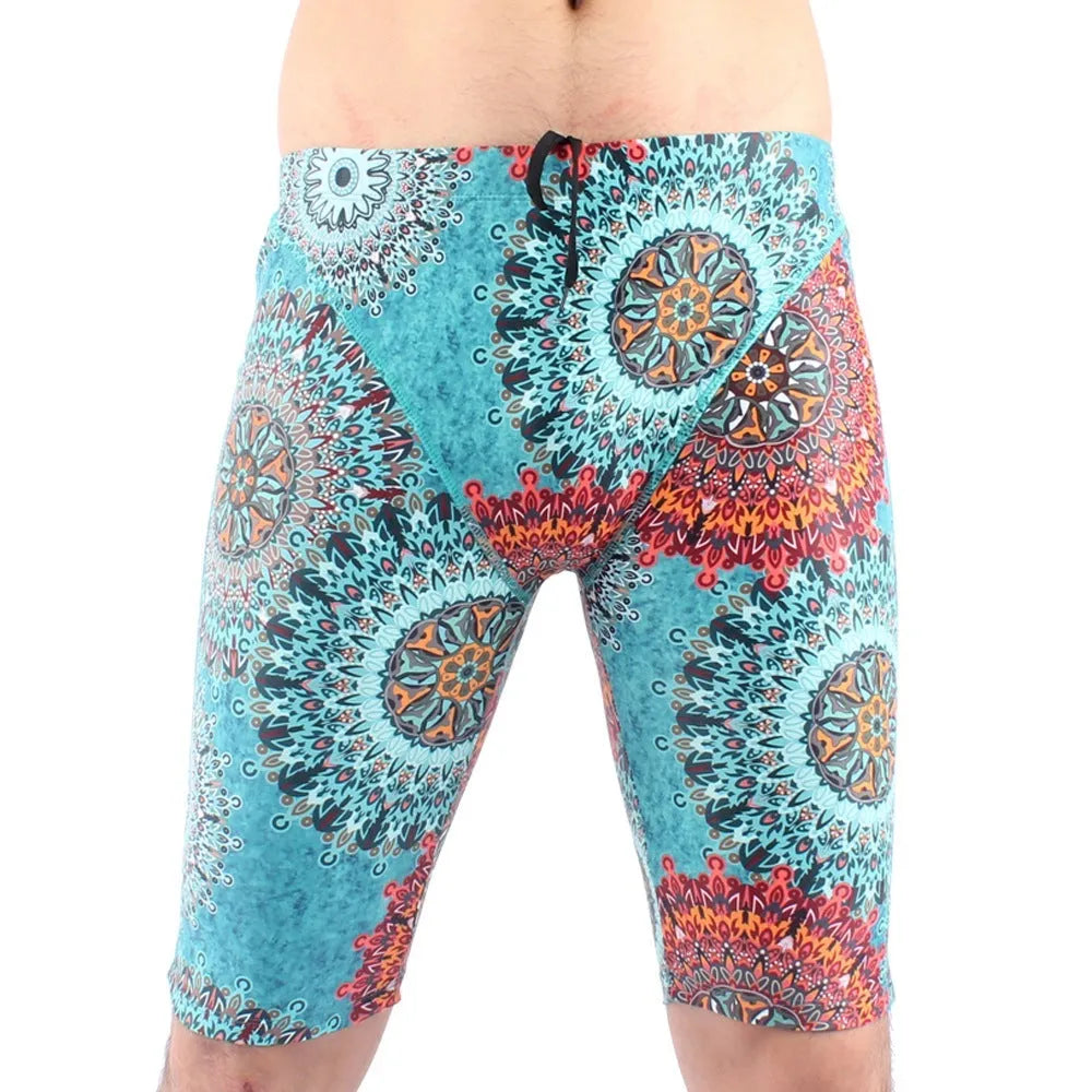 Men's quick-dry swimming trunks in green or navy blue available in extended sizes
