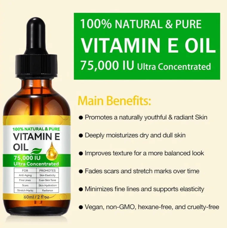 Vitamin E oil 60ml bottle for skincare moisturising, plain label, white cap