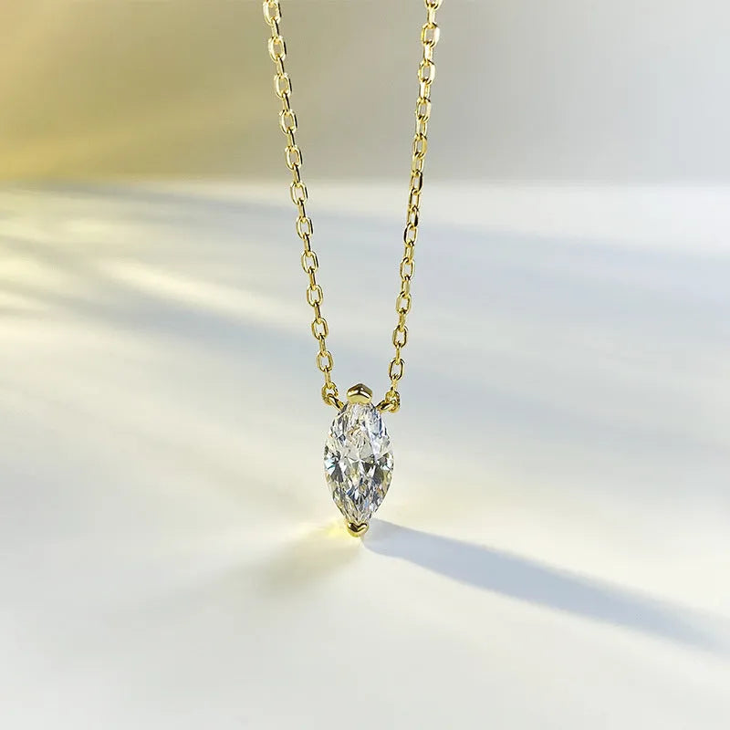 Women's 925 silver twin clavicle necklace with olive diamond design, gold or platinum electroplated finish