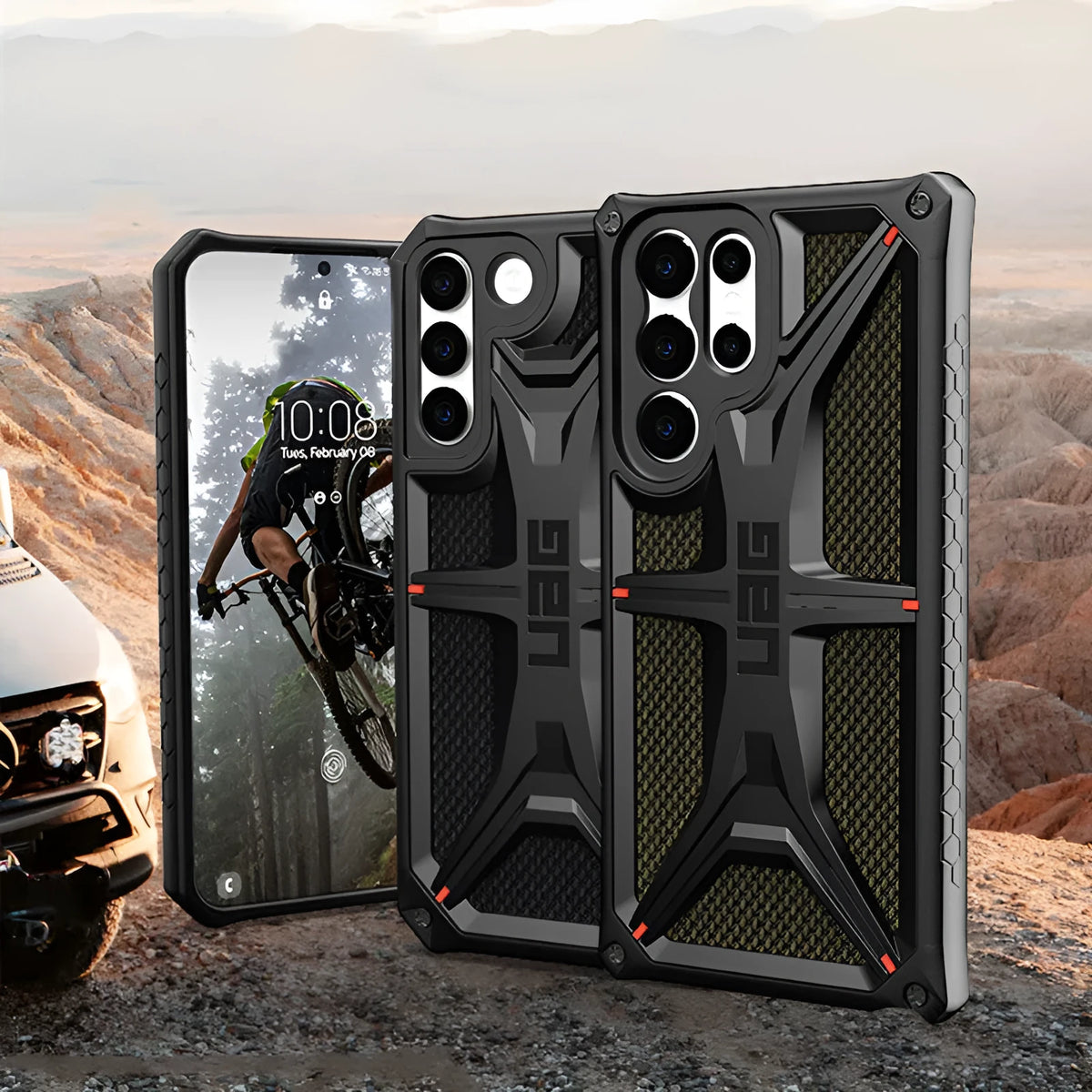 Black slim anti-fall phone case for Samsung Galaxy S22, S22 Plus and S22 Ultra, made from TPU and PC