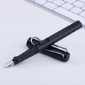 Plastic ink sac pen with 0.5mm tip, available in red, yellow, green, blue, and black colours with steel nib
