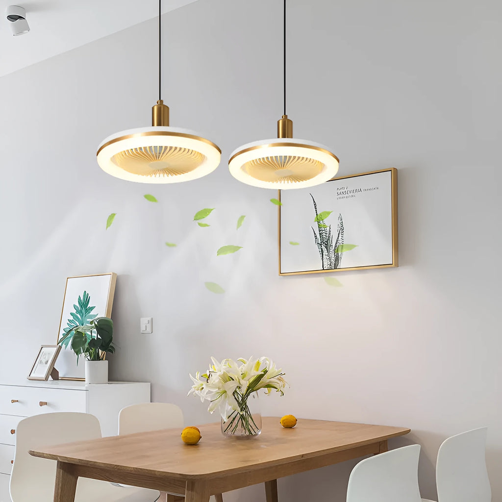 Modern minimalist ceiling fan lamp with golden chandelier light for bedroom dining room