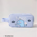 Cartoon dinosaur stationery bag in inverted trapezoid shape made from cotton cloth on blue background