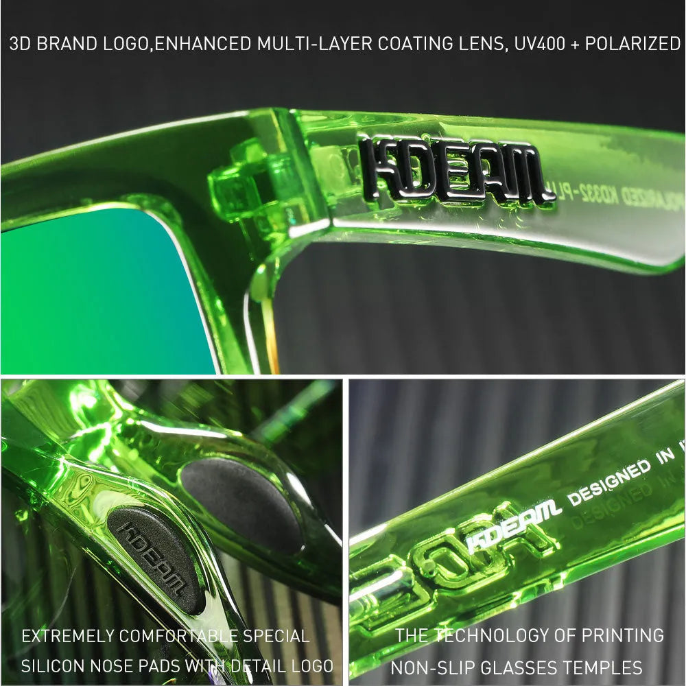 Square polarised sunglasses with TAC lenses in multiple colour options for outdoor protection