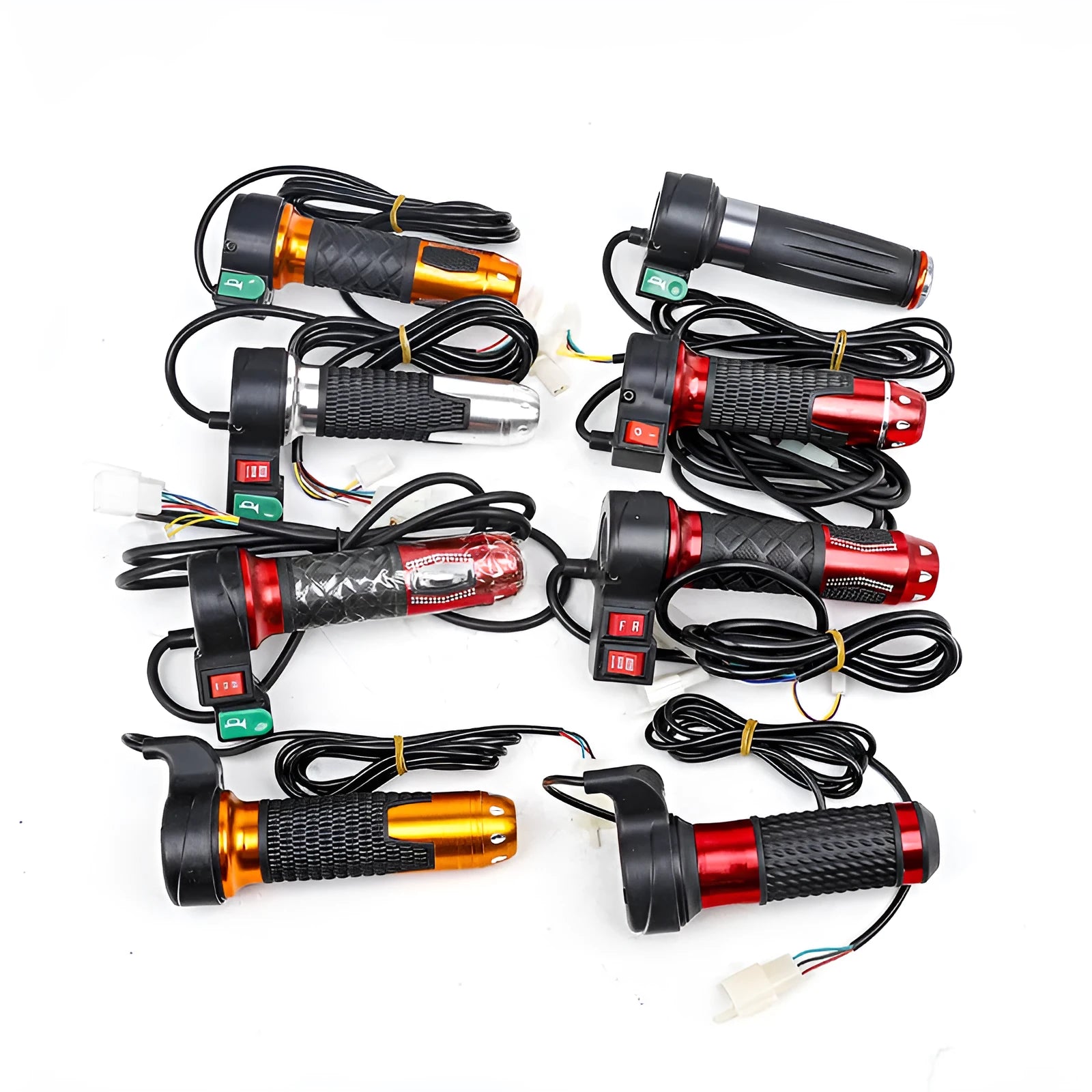 Three-wheel electric car accelerator modification kit showing a three-speed rotating handle in gold with a 3-wire plug.
