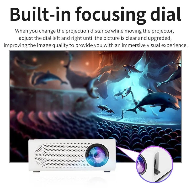 Black portable mini projector with wired connection cable for mobile phone screen mirroring