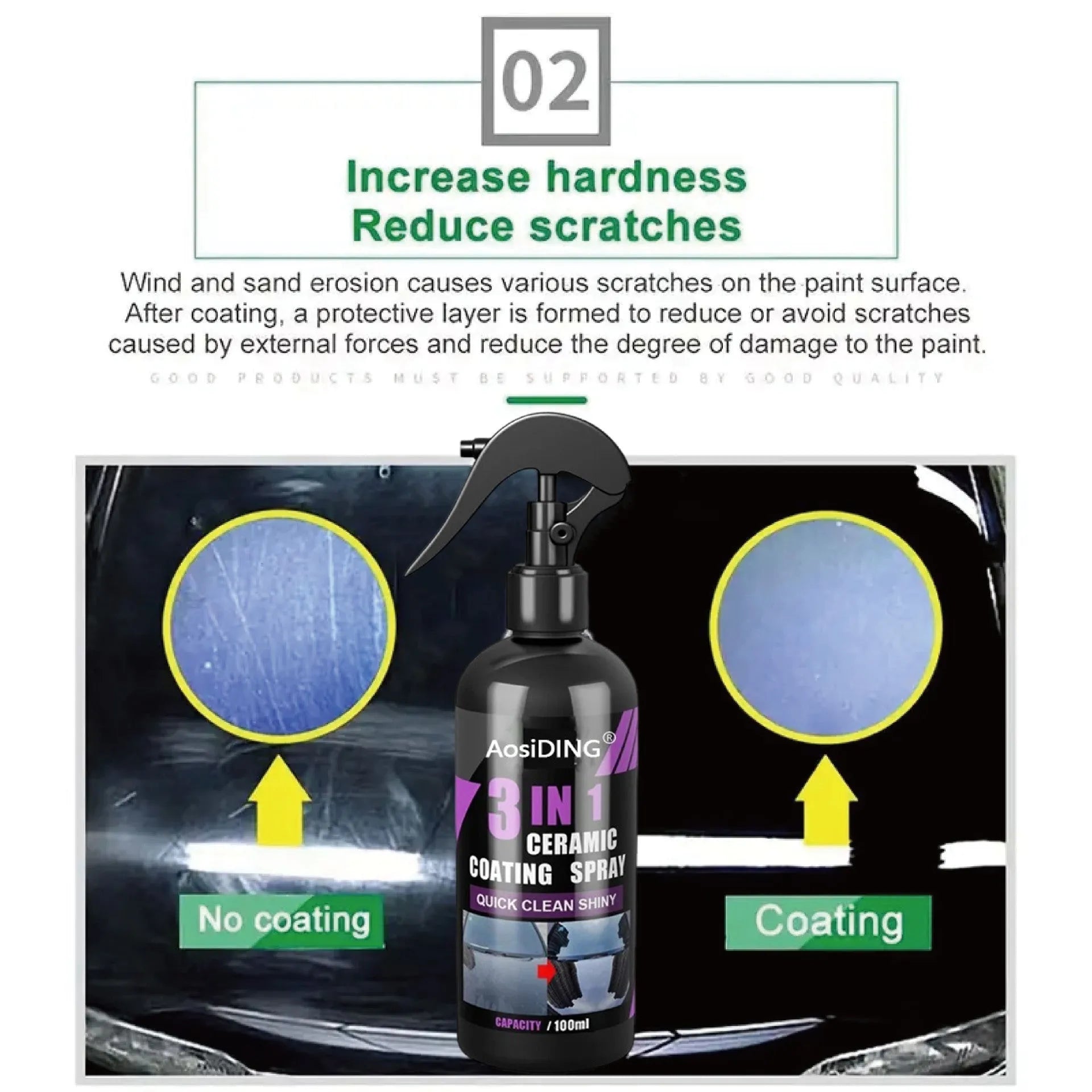 AosiDING 3in1 ceramic coating car paint protection 100ml bottle with black and gold label
