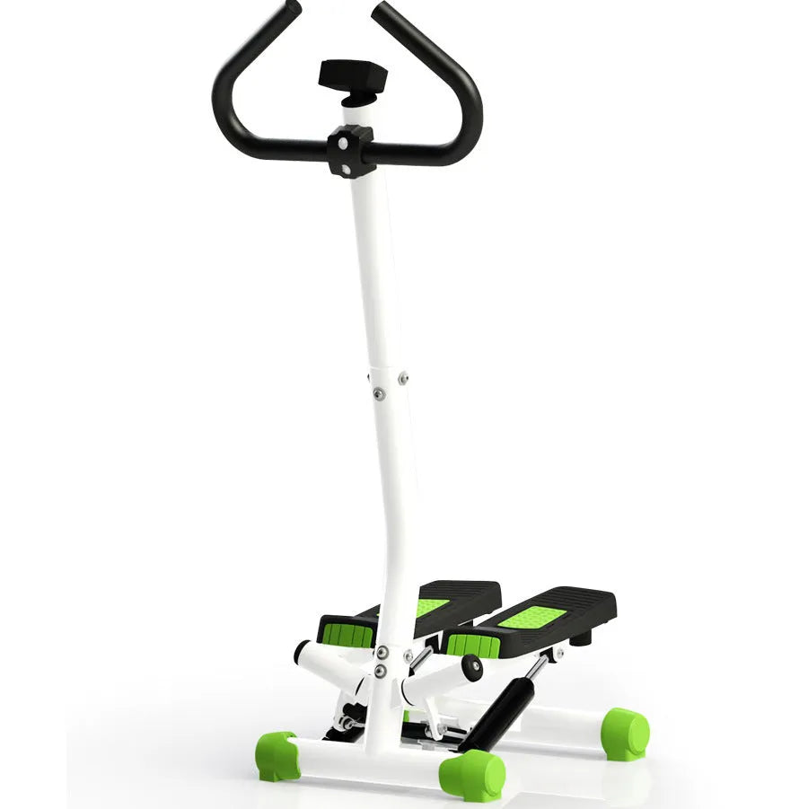 Double super armrest treadmill in green with hydraulic stepping mechanism and electronic display for home gym fitness