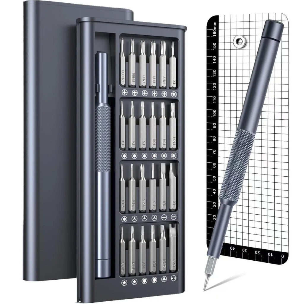 25-in-1 magnetic precision screwdriver set with knurled handle and chrome vanadium steel bits