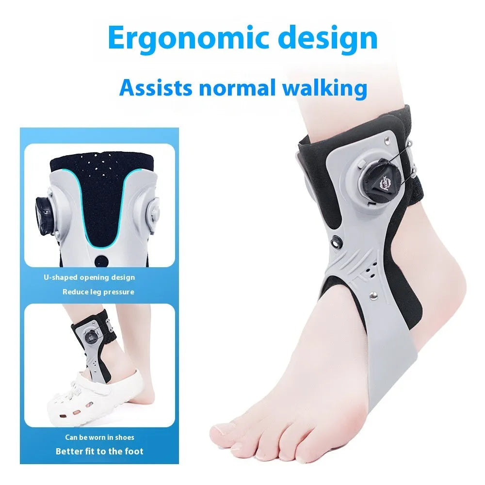 Grey ankle support brace with button fastening and airbag design for training and rehabilitation