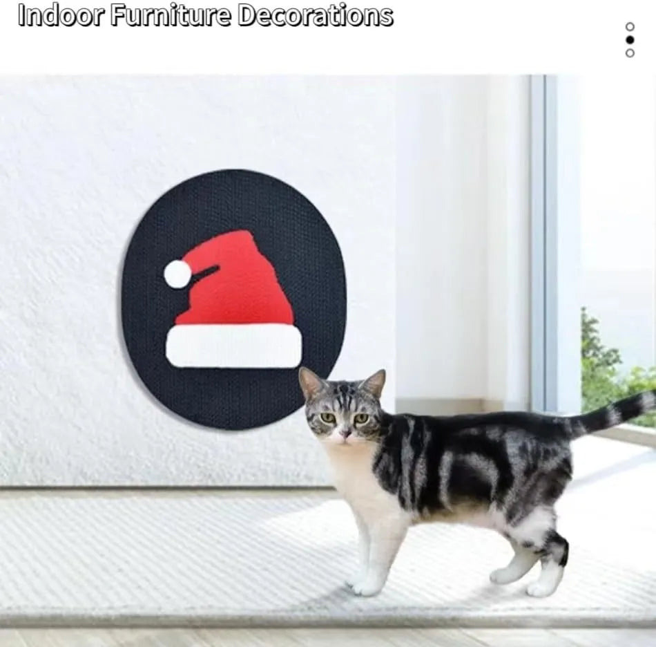 Wall mounted vertical cat scratch pad made of corrugated cardboard.