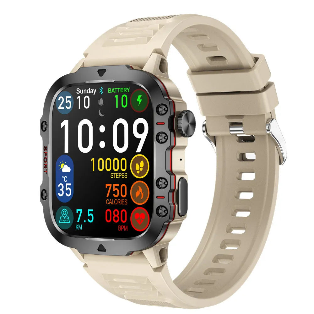 QX11 smart watch with black zinc alloy case and TFT touch screen displaying heart rate data