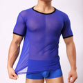 Men's slim fit transparent mesh t-shirt in solid colours on a hanger