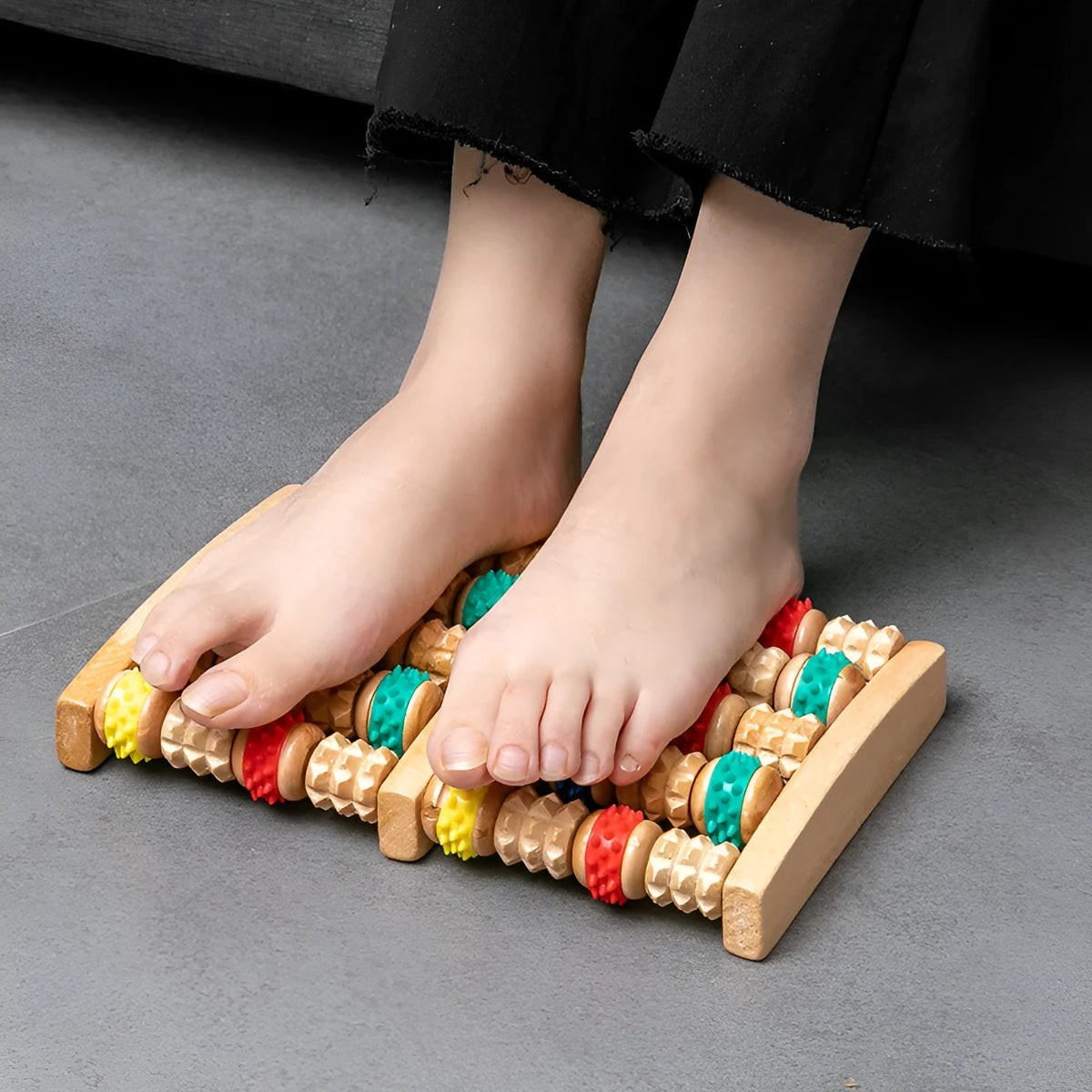 Wooden foot massager roller with six row large acupoint design for plantar and hand massage