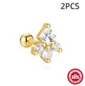S925 sterling silver square gravel stud earrings with flower design in golden colour options