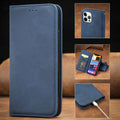Blue TPU leather magnetic phone case with bracket for Apple iPhone models