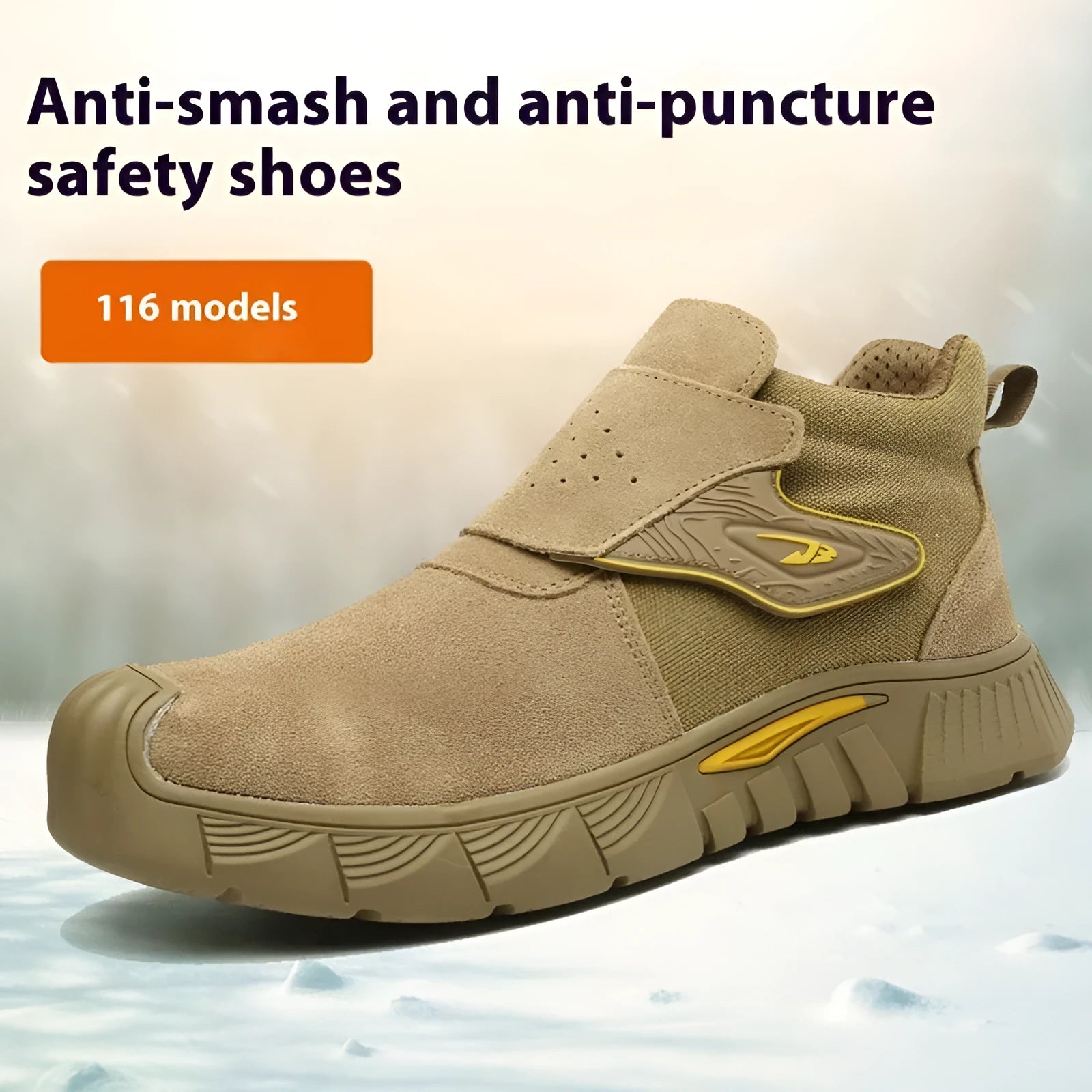 Brown leather safety work shoes with anti-smash toe cap and puncture-resistant rubber sole