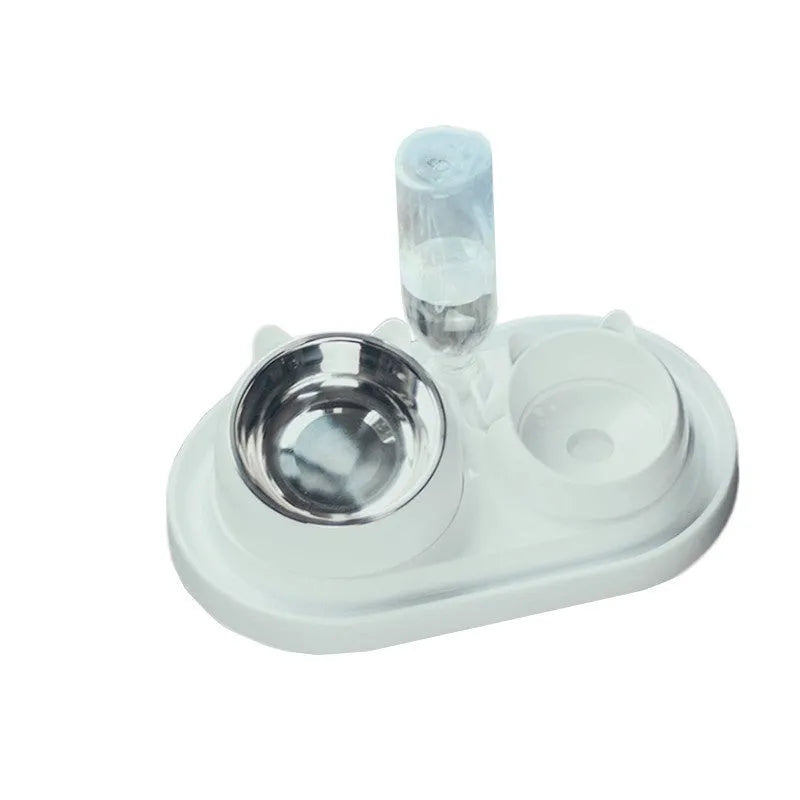 Stainless steel double bowl cat bowl with oblique mouth, available in 200ml and 400ml, Matcha Green colour option