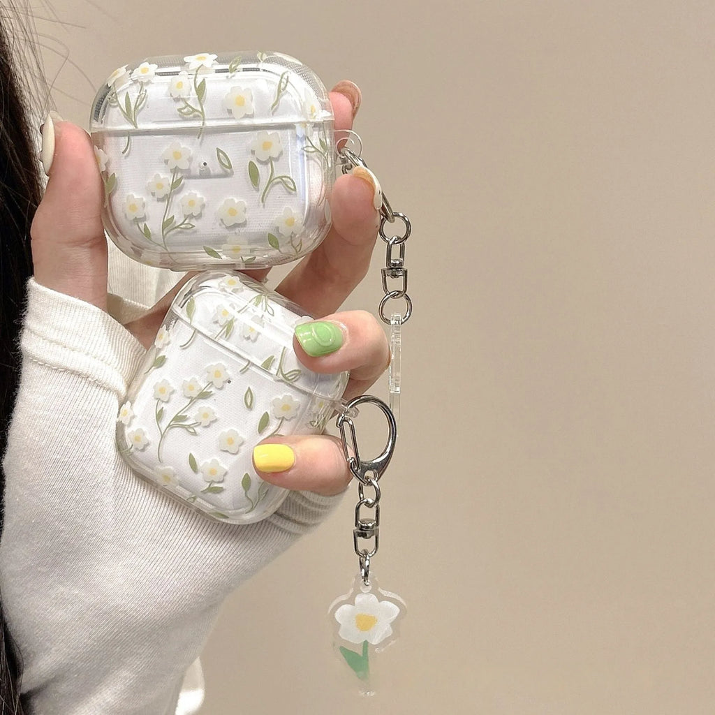 White floral transparent TPU protective case for Apple AirPods Bluetooth headsets