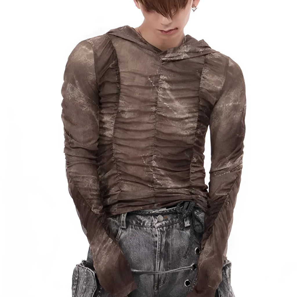 Boys lightweight ice silk shirt with printing and pleating details in casual style