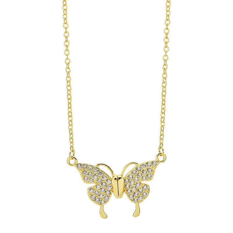 Titanium steel clavicle chain necklace with magnetic butterfly pendant in gold and silver finish