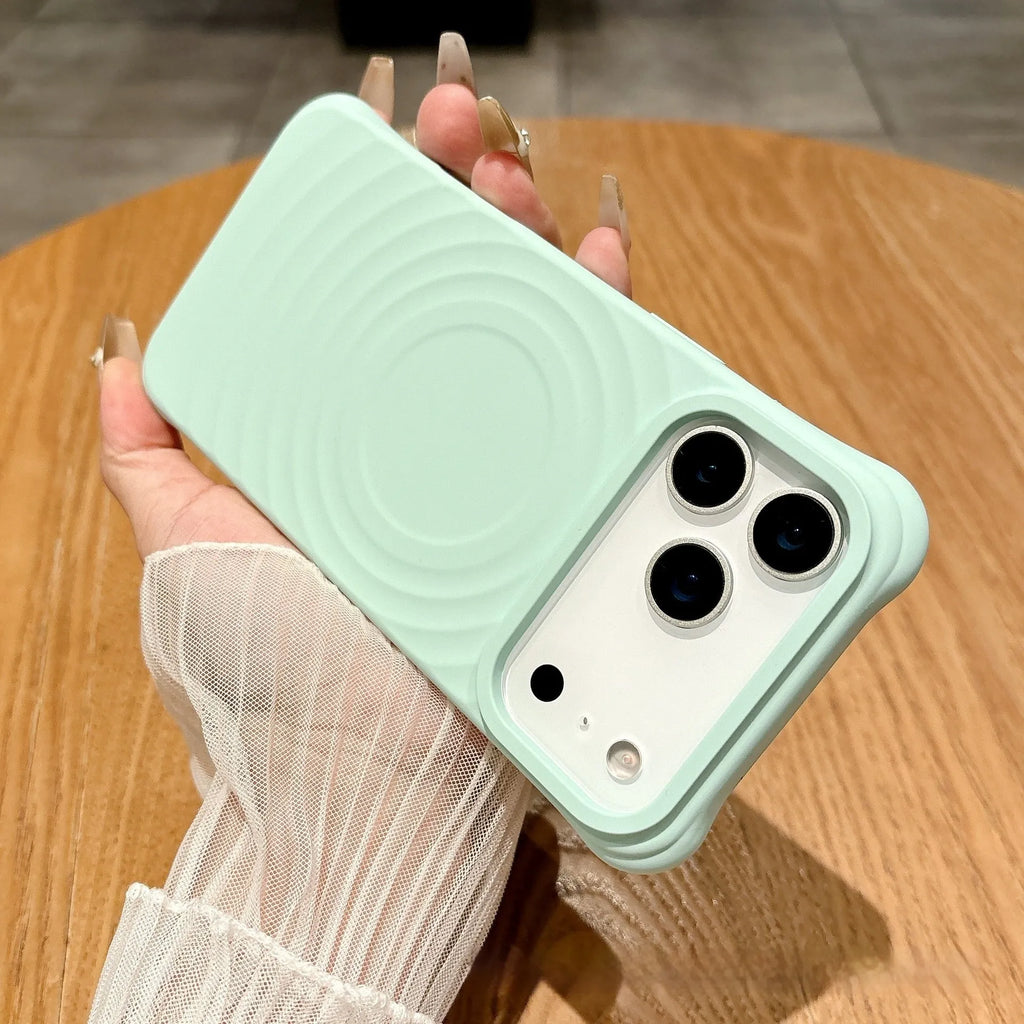 Wave ripple magnetic suction liquid silicone phone case in pink for iPhone 15 Pro Max all-inclusive cover