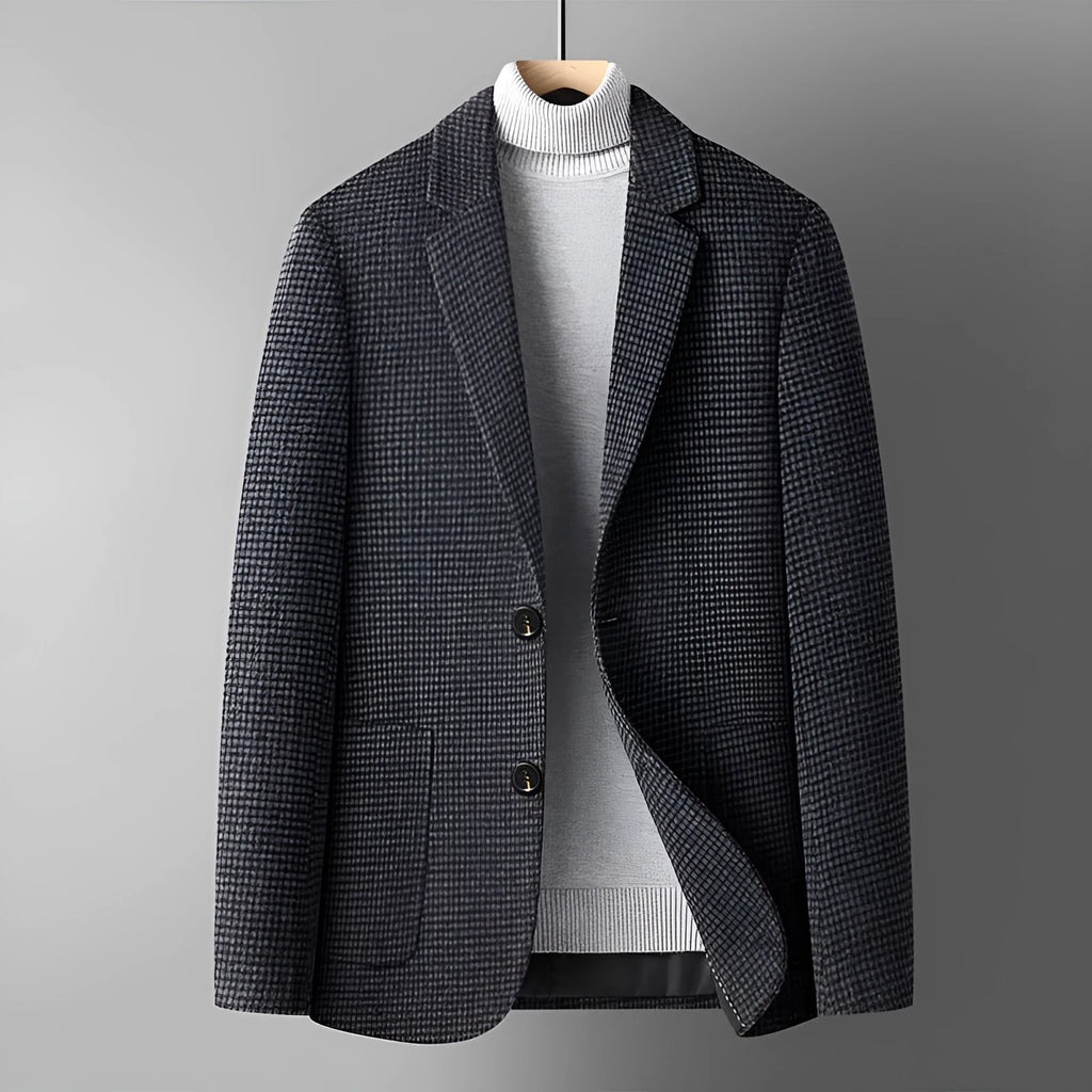 Men's slim-fit wool-blend suit jacket in grey, black, camel or houndstooth, non-iron finish, sizes M to 4XL
