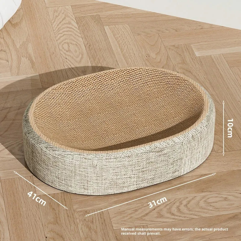 Integrated elliptical wear-resistant cat scratching board made of sisal rug in oval basin style