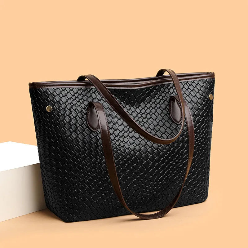 Retro women's large capacity handbag in horizontal square shape with PU material