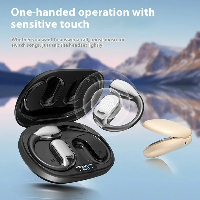 Noise reduction sports ear hook headphones in black or skin colour with Type-C charging and 15 metre range.