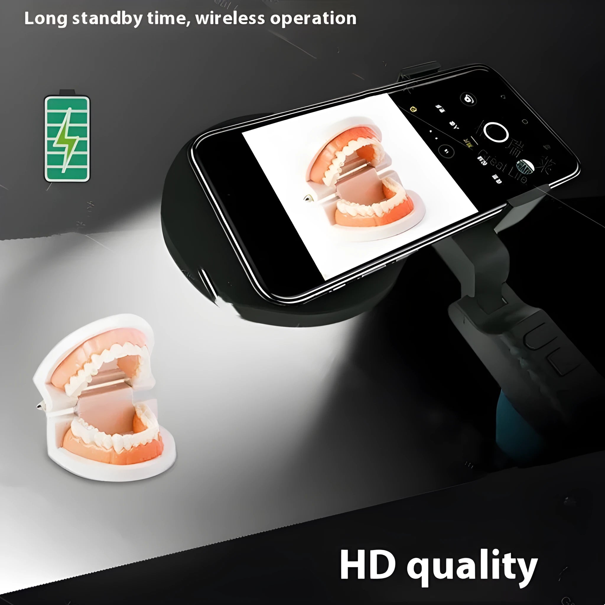 Black handheld LED fill light for phone photography with USB charging port