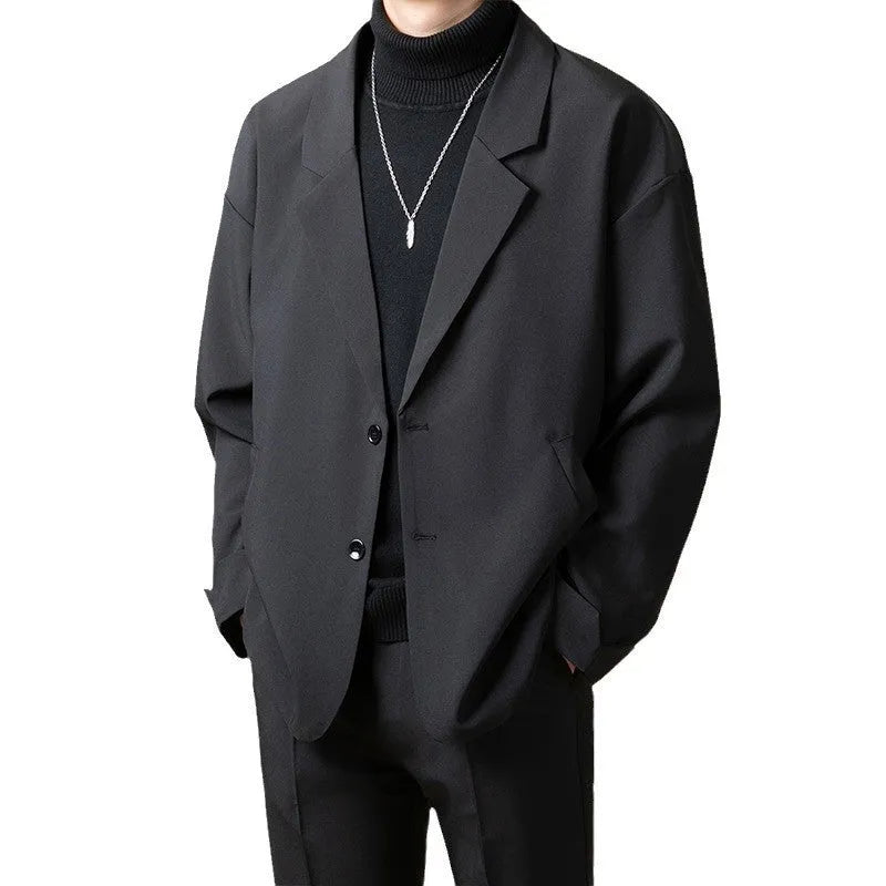 Men's casual loose fit suit jacket in polyester blend available in four colours