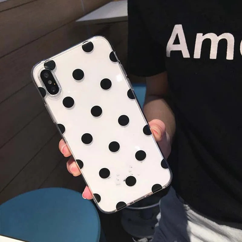 Dot TPU back cover case with wave point design for iPhone, black colour, showing rear and side view