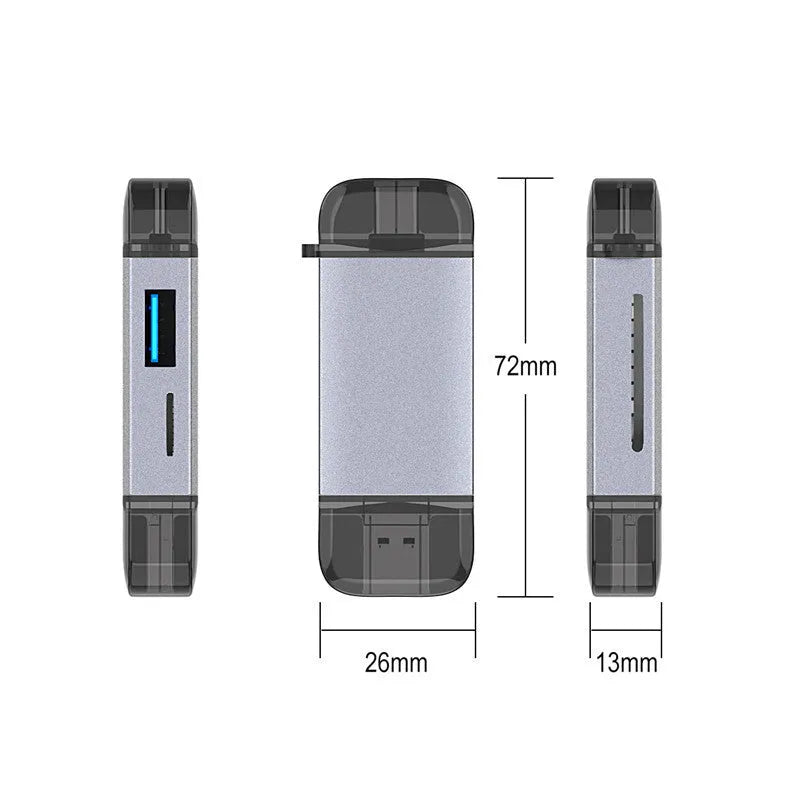 Grwibeou T-933 6-in-1 OTG card reader in black for computers and mobile phones